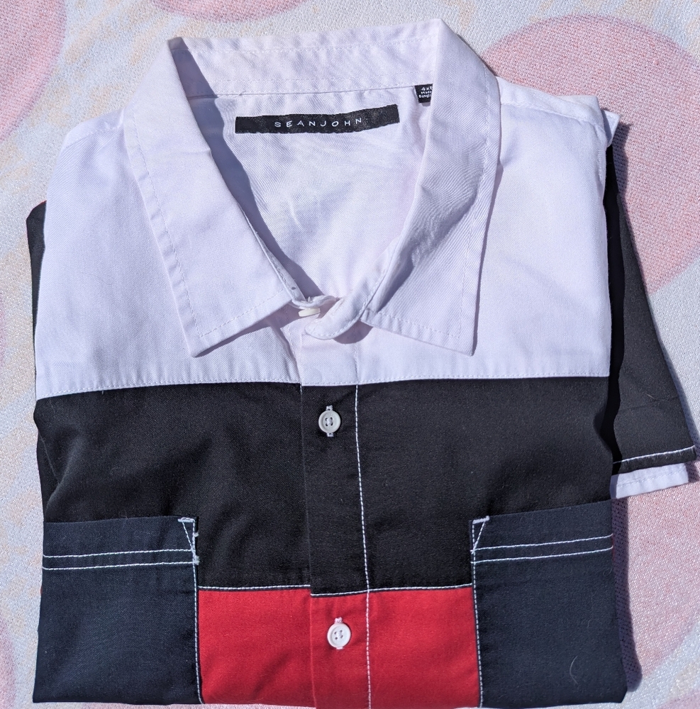 Sean John Men's Colorblock Shirt - Black, White, and Red Size 4xB